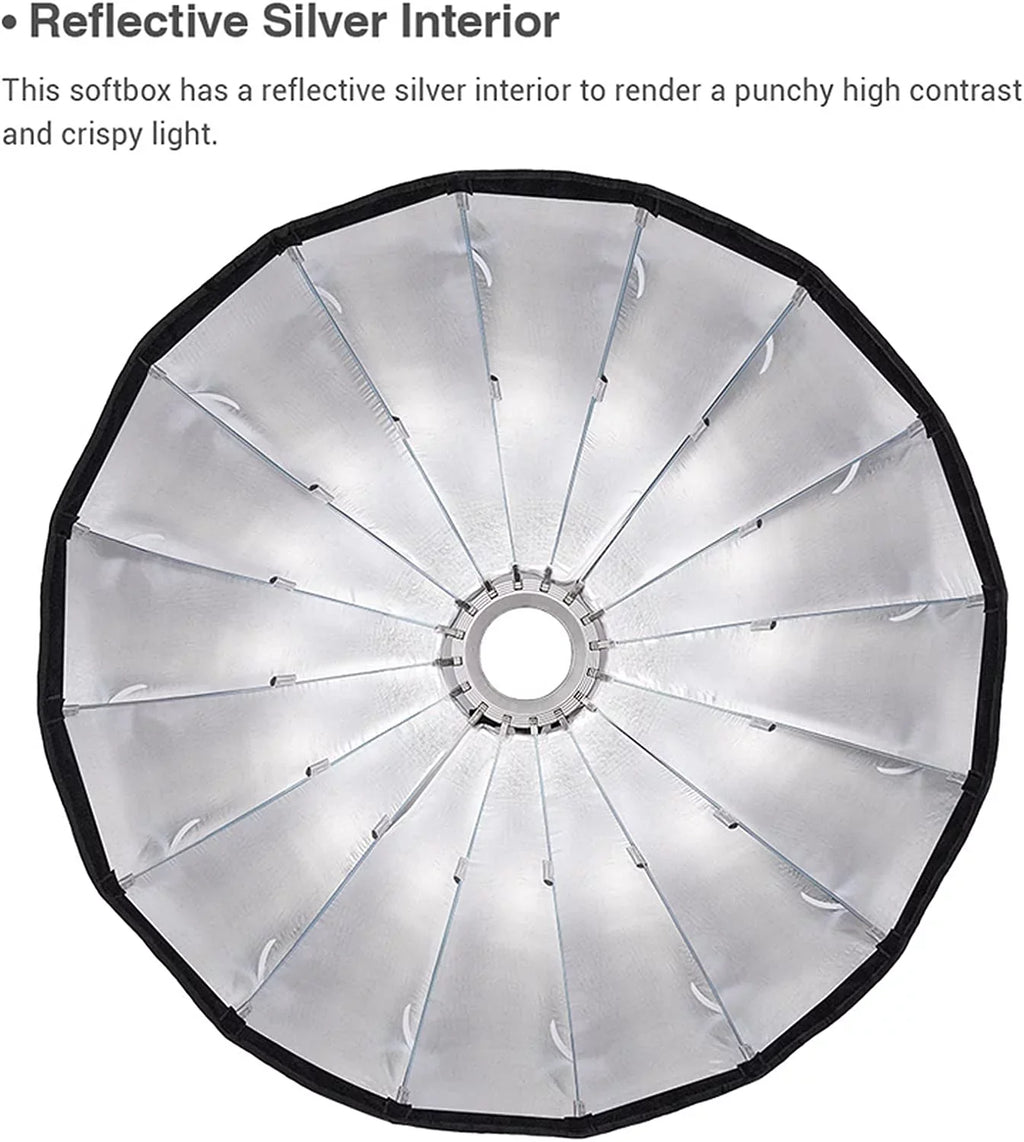 '-P120 47.1 Inch/120CM Parabolic Softbox Bowens Mount, Quick Release Parabolic Softbox, with Front & Inner Diffuser -60W AD600BM VL150 UL150 SL150II Amaran 100X 200D 200X w/Grid