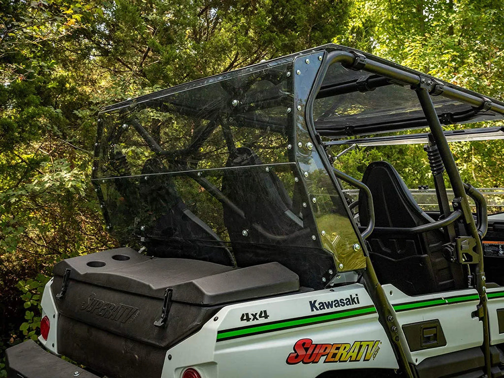 SuperATV Heavy Duty Rear Windshield for 2014+ Kawasaki Teryx 4 800 / 2021+ Teryx 4 S 1/4" Thick Lightly Tinted Polycarbonate 250x Stronger Than Glass Protects You From Flying Debris Made in !