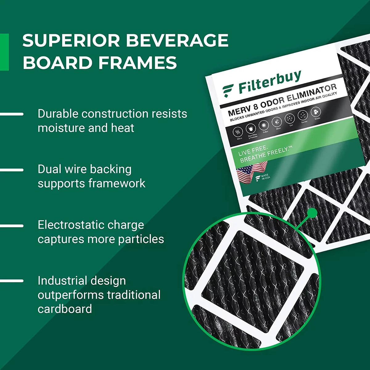 Filterbuy 20x23x1  8 Odor Eliminator Pleated   Furnace Air Filters with Activated Carbon (1-Pack)