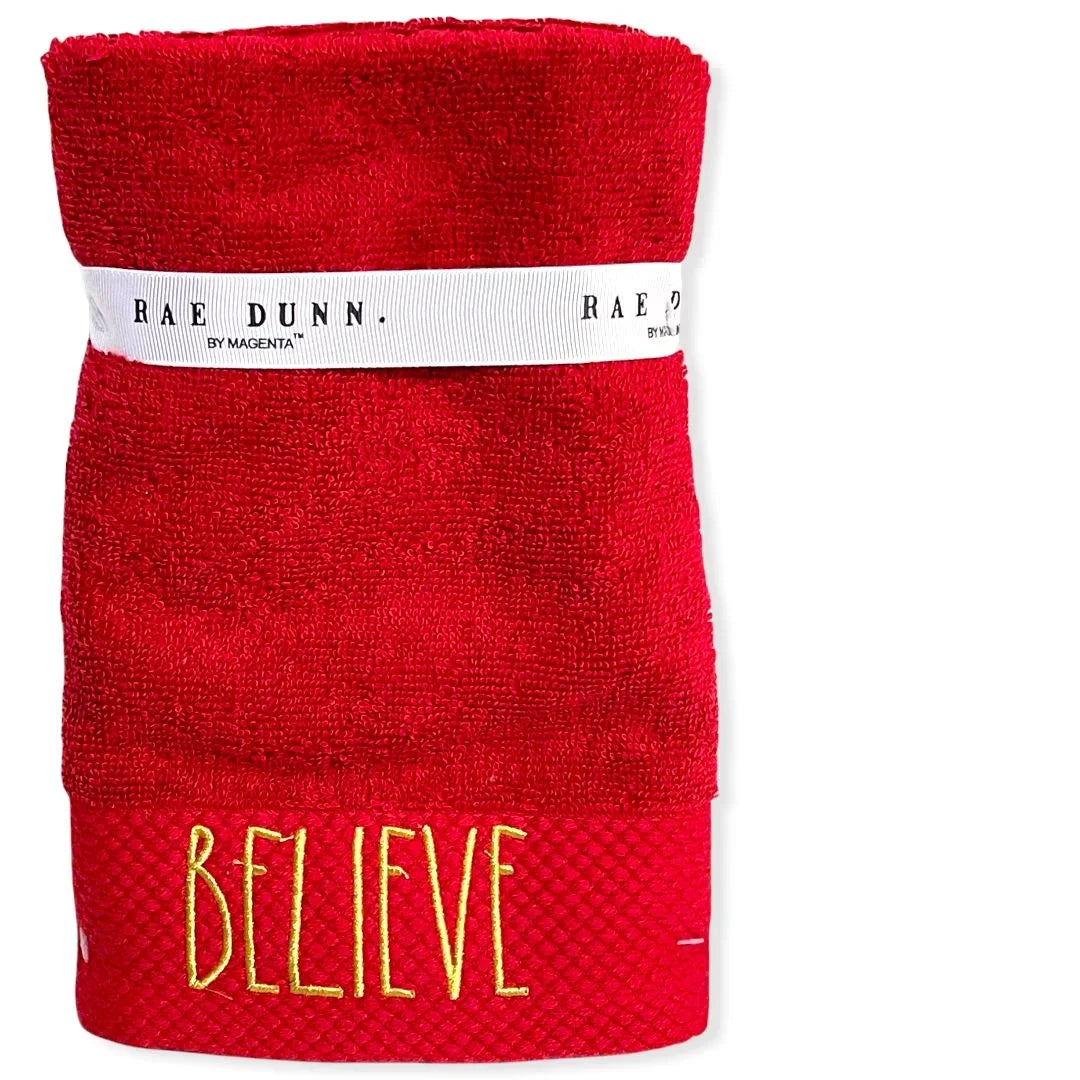 Rae Dunn Fingertip Towels Set of 2 Red -   Gold 12'x 18' Holiday