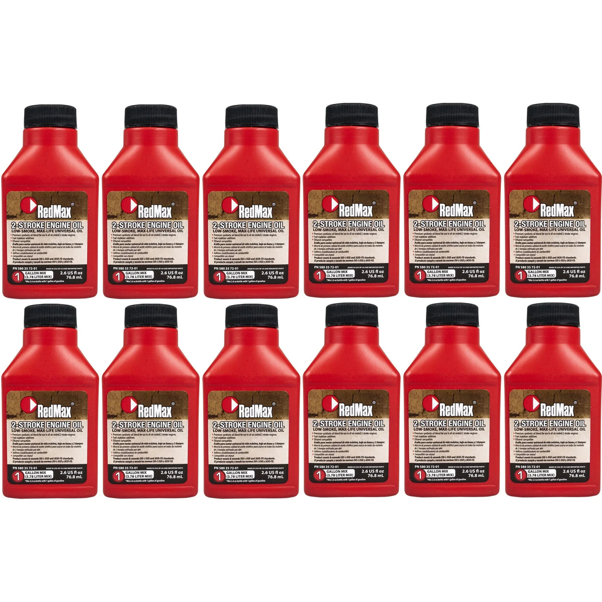 12pk 2.6oz Bottles RedMax Synthetic 2 Stroke Cycle Oil w/ Fuel Stabilizer 50:1 1gal