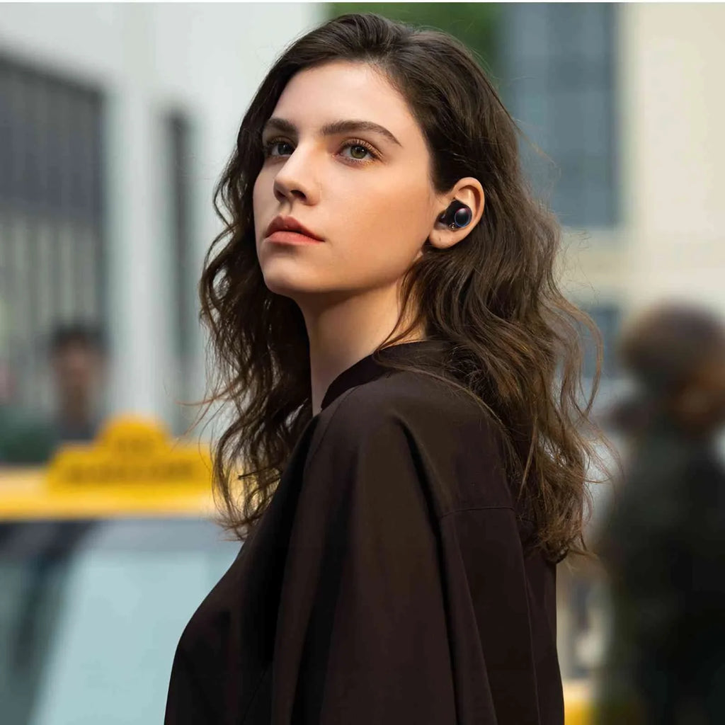 UrbanX True Wireless Bluetooth Earbuds + Charging Case, Black, Dual Connect, IPX5 Water Resistance, Bluetooth 5.2 Connection, Balanced, Bass Boost Compatible with Lenovo K5 Note (2018)