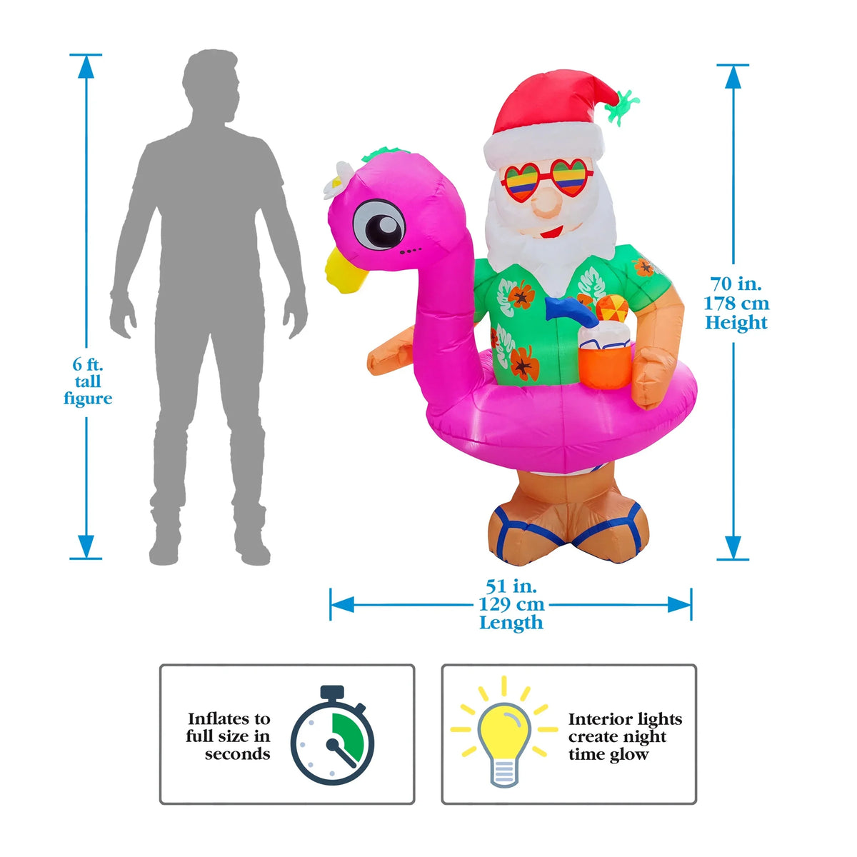 6ft Ready for the Beach Santa - Christmas Inflatable by Seasonal