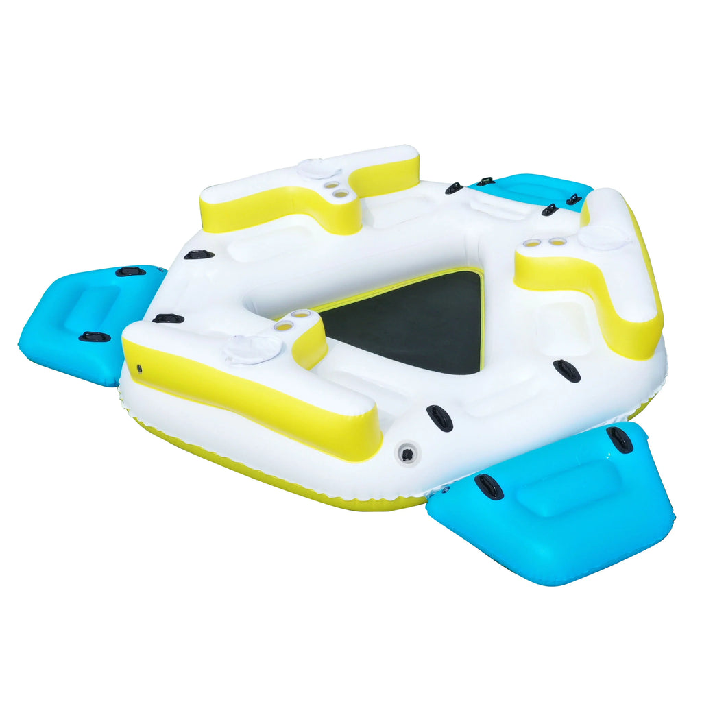 IFI6P Inflatable Floating Island Lounge Raft with Cup Holders and Coolers - 6 Person