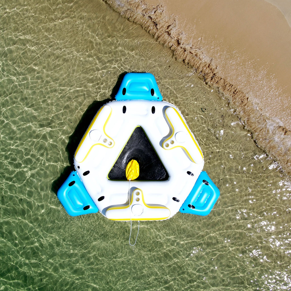 IFI6P Inflatable Floating Island Lounge Raft with Cup Holders and Coolers - 6 Person