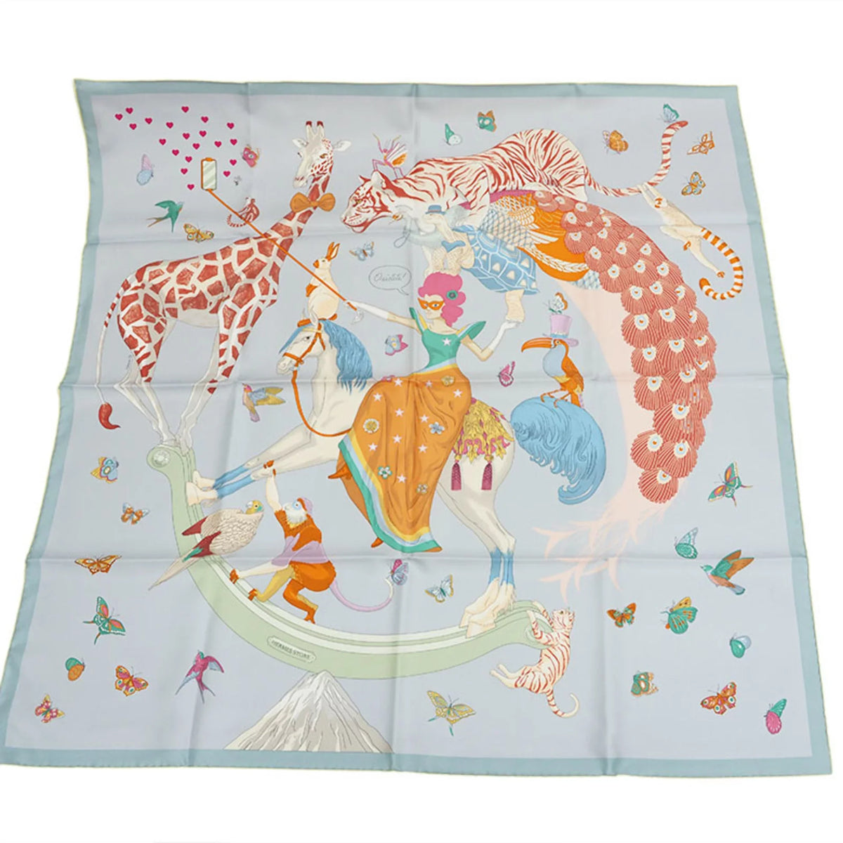 Pre-Owned Hermes  Carre 90 Story Blue Glacier Pink Multicolor Scarf Muffler H003875S Women's Silk Men's  SCARF90 2022AW Purchased in July 2022 (Like New)