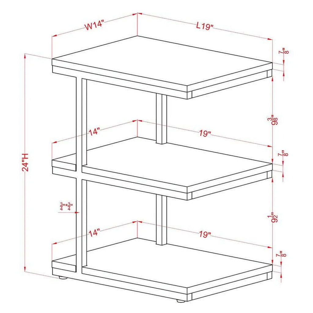 Neeva Industrial Metal 3-Shelf Side Table in Light Gray Set of 2