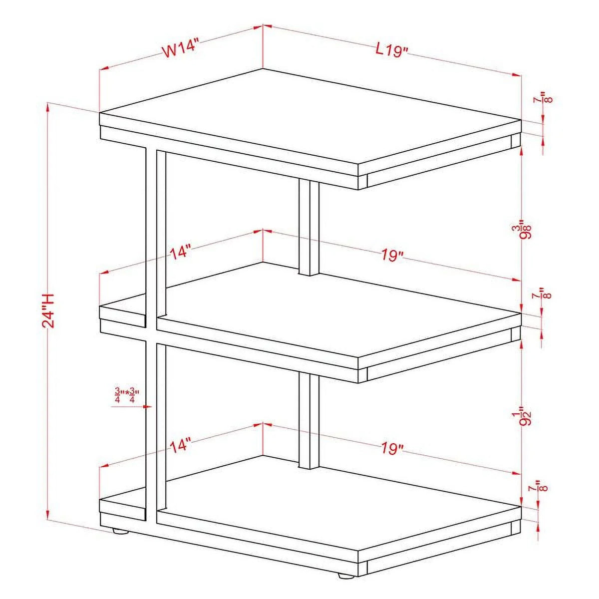 Neeva Industrial Metal 3-Shelf Side Table in Light Gray Set of 2