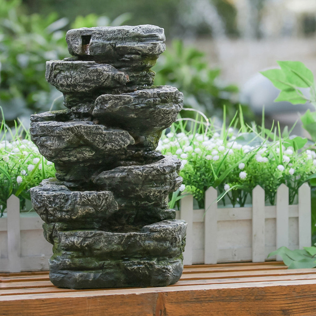 Cascading Rock Water Fountain - Soothing Water Sounds &  Lighting