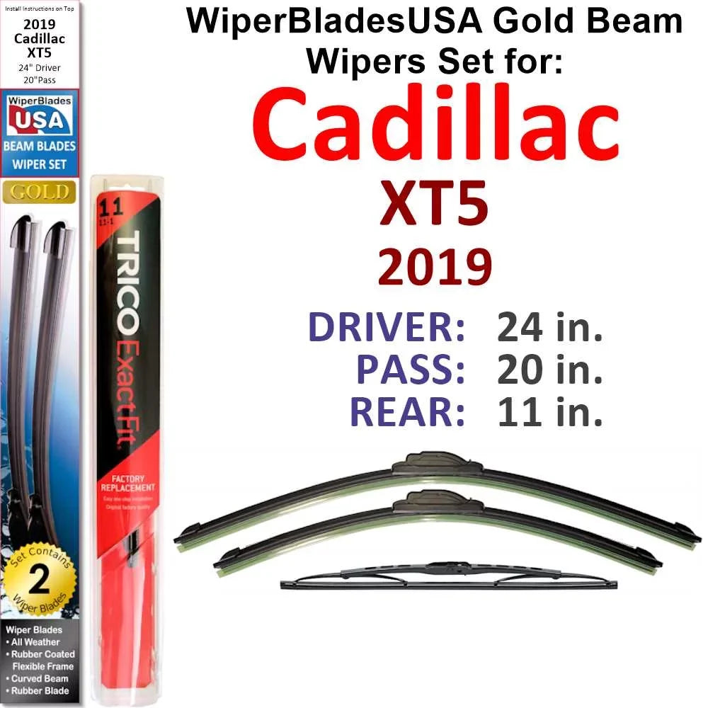 2019 Cadillac XT5 Premium Luxury Beam Wiper Blades Wipers  (Set of 3) w/Rear Wiper