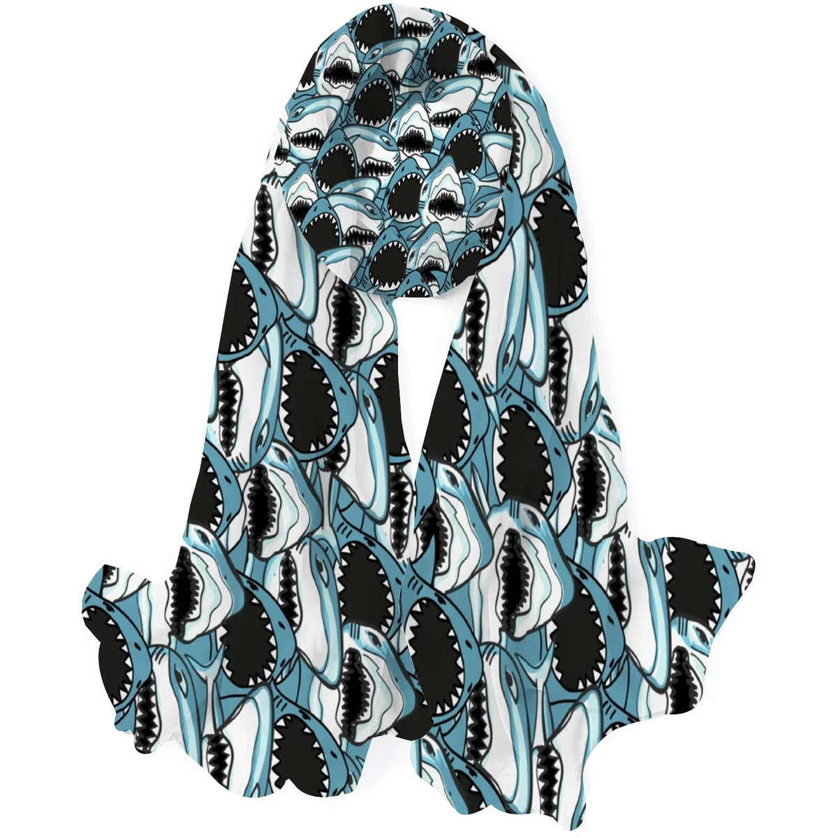 Angry Shark Silk Long Scarf for Women Large Oblong Sunscreen Shawls Wraps Neck Headscarf Hair Wraps Gift Packed