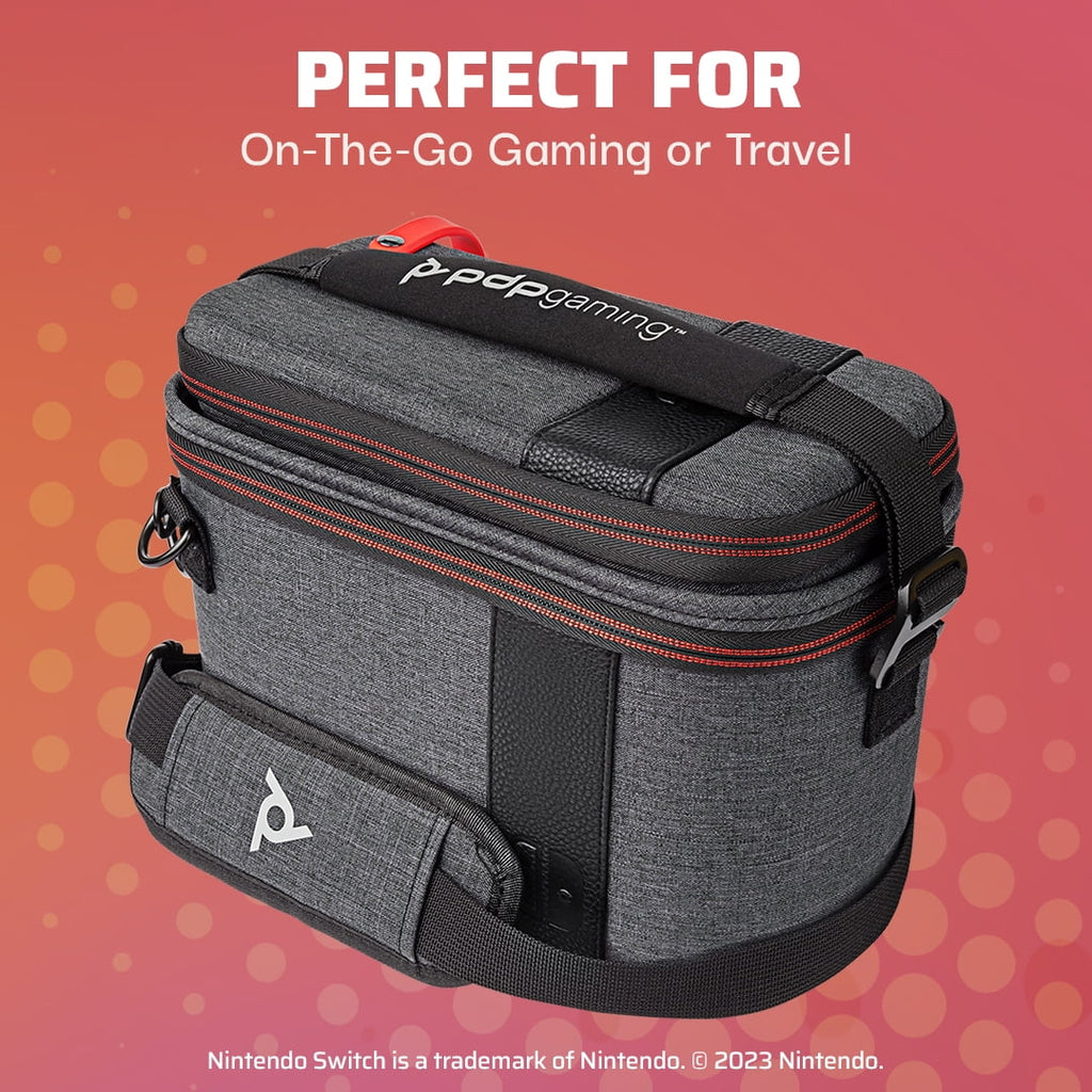 Gaming Pull-N-Go Travel Case Elite Edition: 2-in-1 with Built-in Console Stand, Removable Straps & Interchangeable Dividers: Grey - Nintendo Switch
