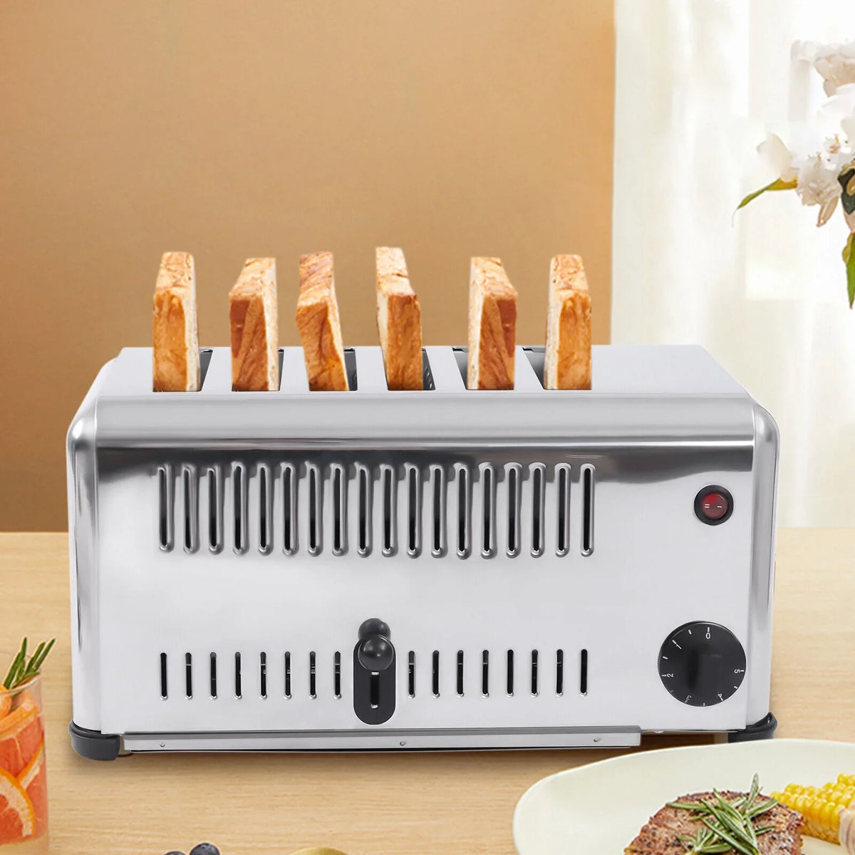 Commercial 6-Slice Toaster 1680W Electric Bread Toaster Bagel Toaster Machine