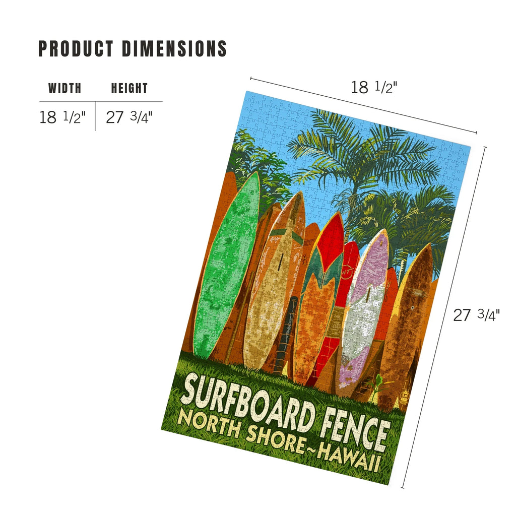 Lantern Press 1000 Piece Jigsaw Puzzle, North Shore, Hawaii, Surfboard Fence