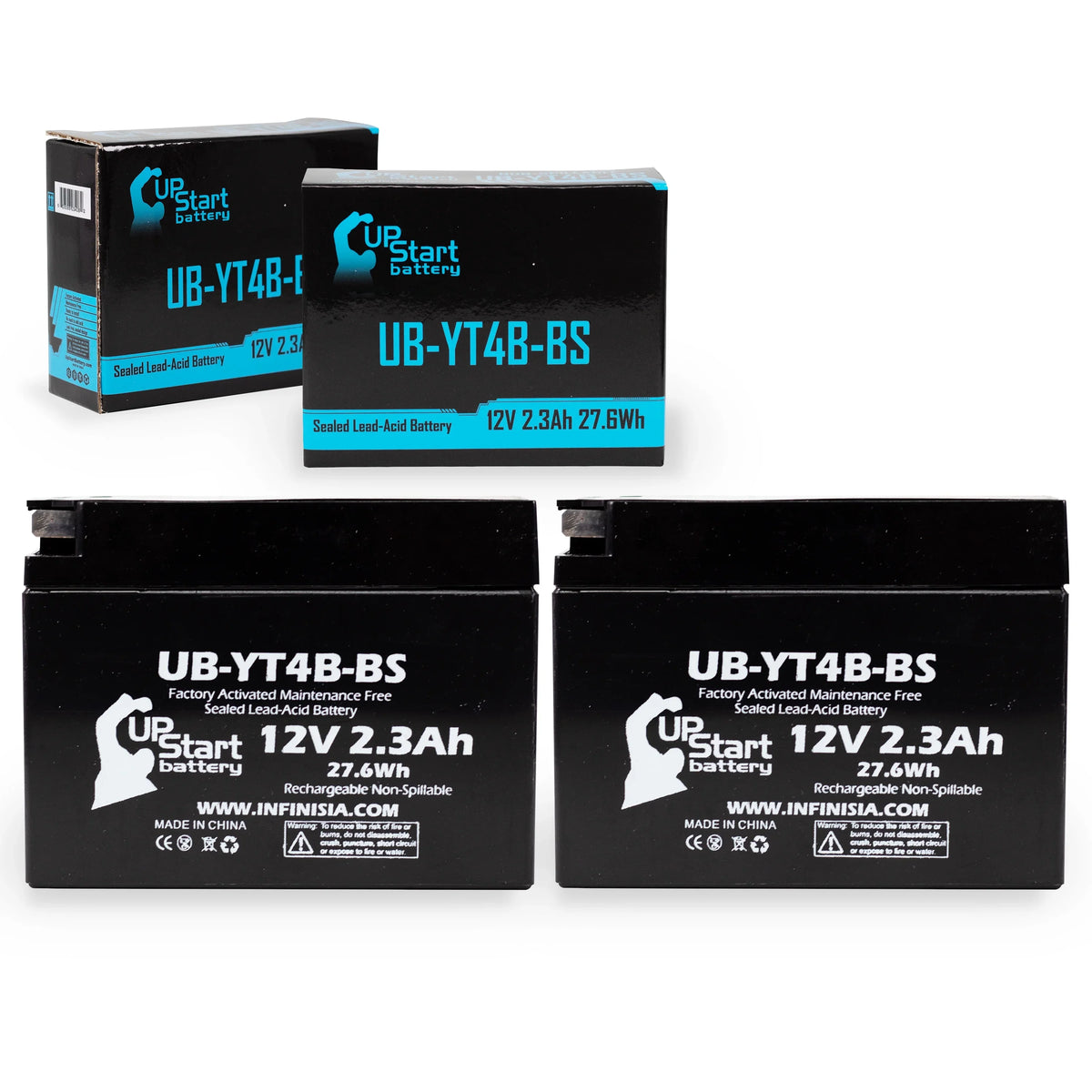 2-Pack UpStart Battery Replacement 2012 Yamaha SR400 () 400CC Factory Activated, Maintenance Free, Motorcycle Battery - 12V, 2.3Ah, -YT4B-