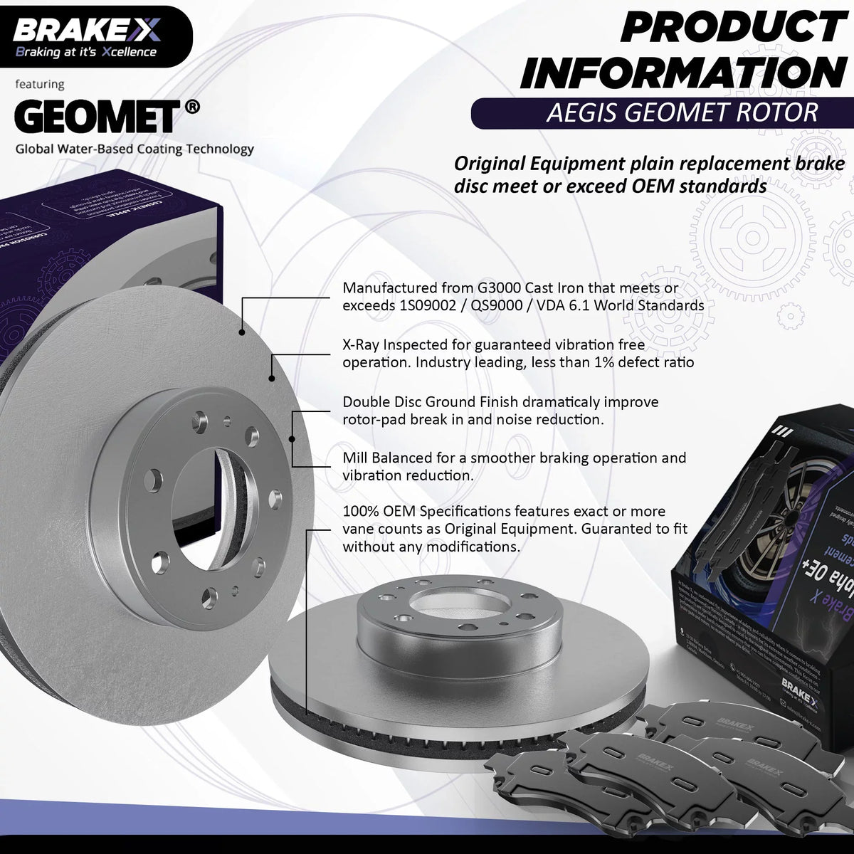 [Front] Brake X  Coated Replacement Disc Rotors and Premium Ceramic Brake Pads Kit | 6 Piece Set | For 1992-1994 Toyota Camry 2.2