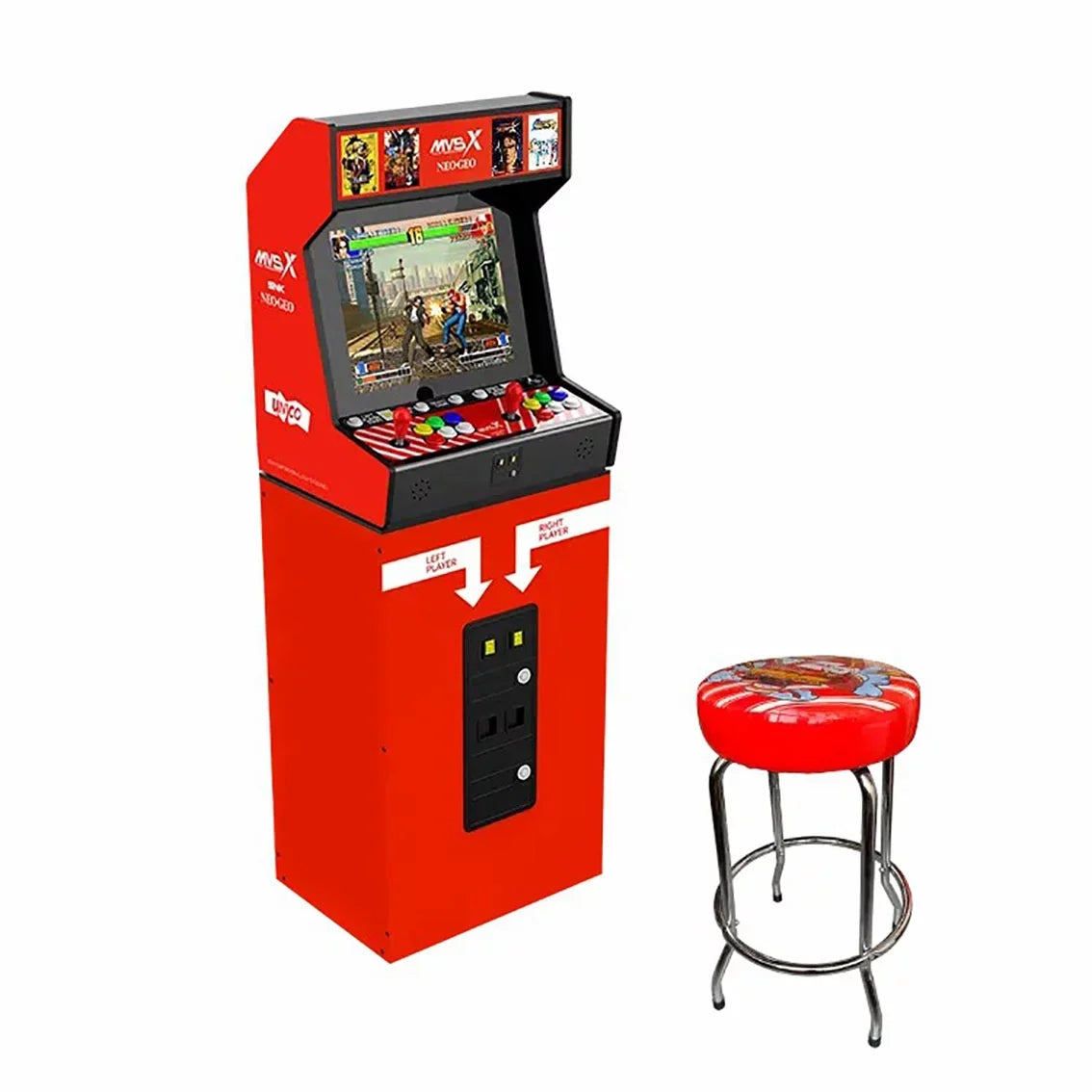 Unico    Arcade with Base and Stool Set, Pre-loaded 50  Official Genuine Retro Games, Support Two Players Fight Together by 2 Joysticks