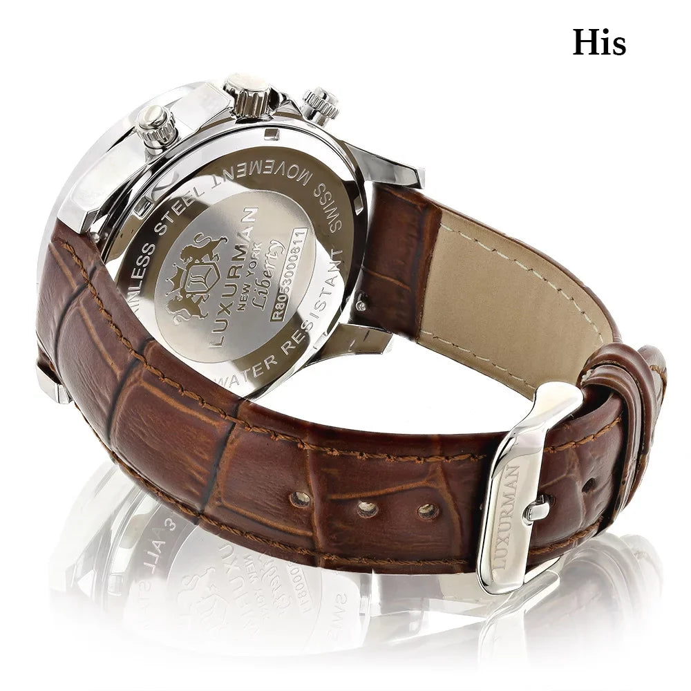 Matching His and Hers Watches White  Gold Plated Diamond Watches