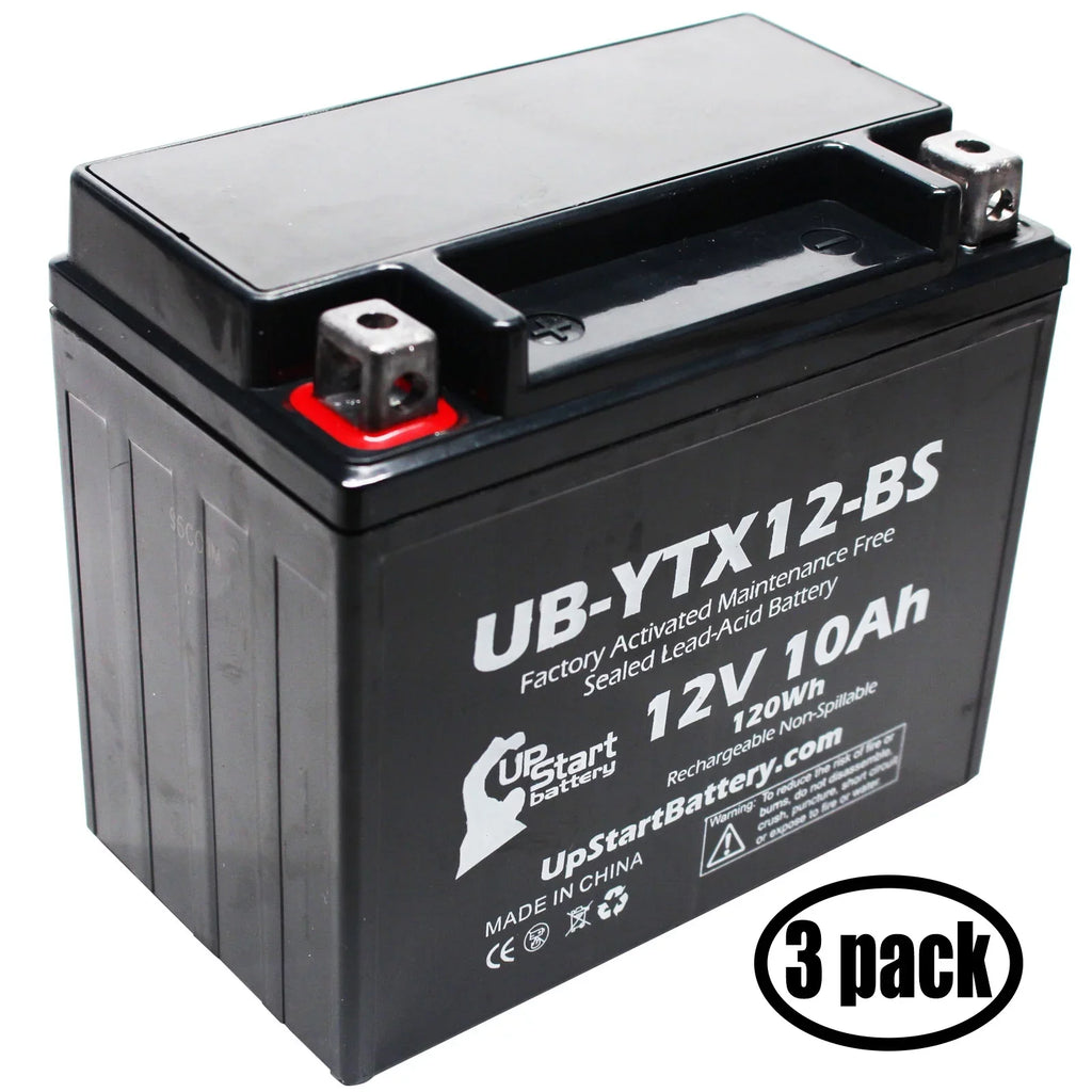 3-Pack UpStart Battery Replacement for 2003 Suzuki -R1000 1000  Factory Activated, Maintenance Free, Motorcycle Battery - 12V, 10Ah, -YTX12-