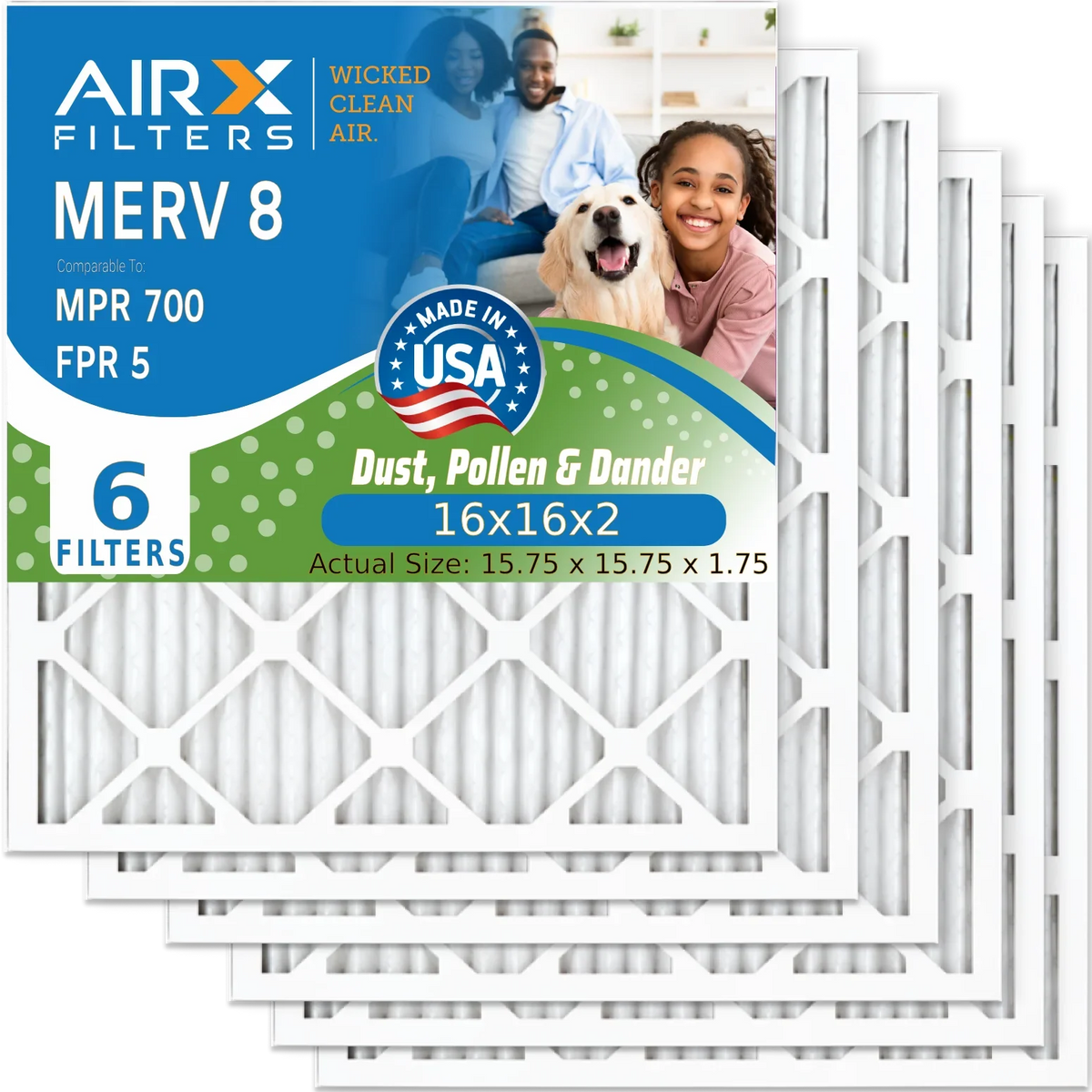 16x16x2 Air Filter  8 Comparable to  700 &  5 Electrostatic Pleated Air Conditioner Filter 6 Pack   Premium  Made 16x16x2 Furnace Filters by     .