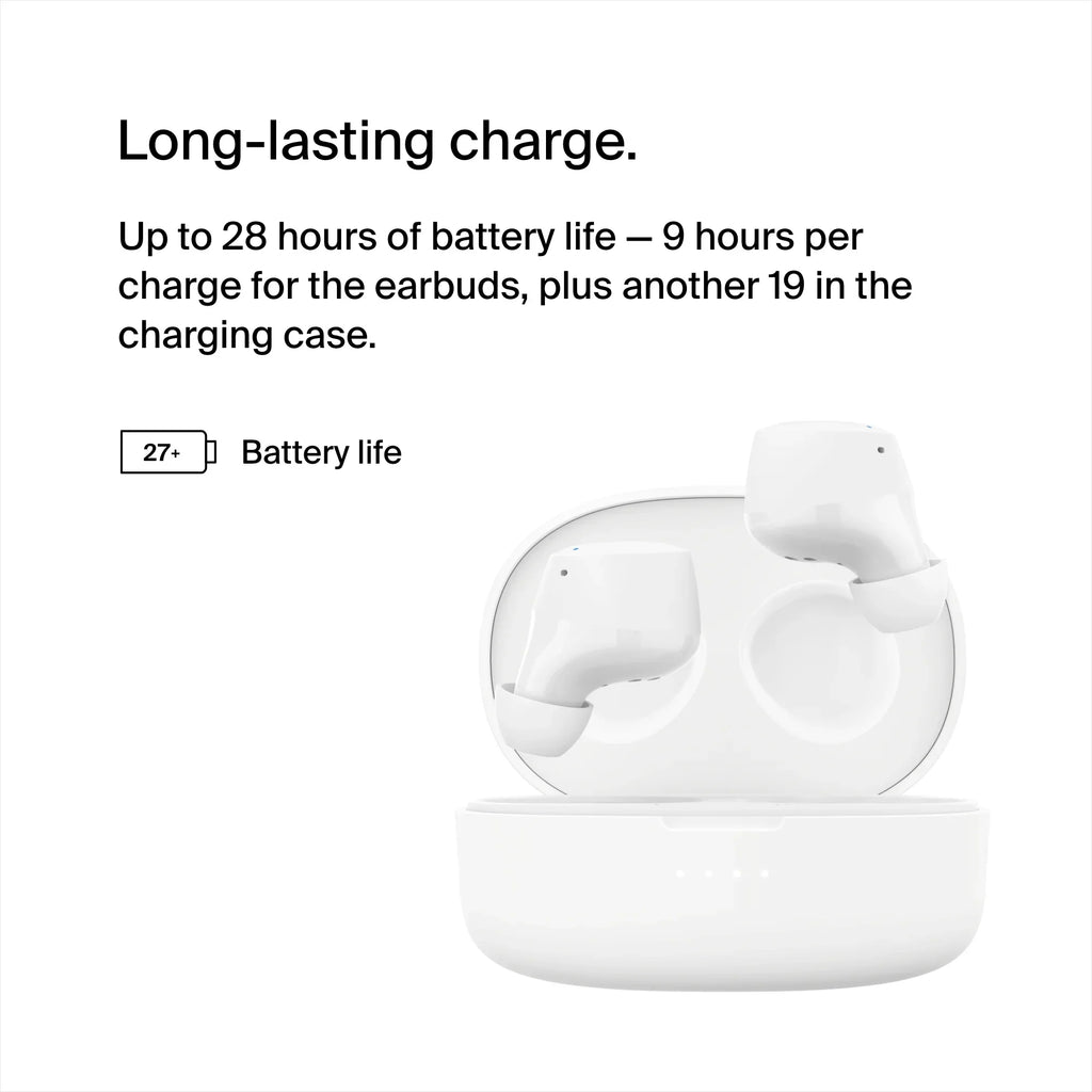 Belkin SoundForm™ Bolt, True Wireless Earbuds, Wireless Charging, IPX5 Sweat and Water Resistant, -C, Up to 28 Hours of Battery Life, iPhone, Galaxy, Pixel and More - White