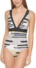 Printed Deep-V One-Piece Swimsuit,  4