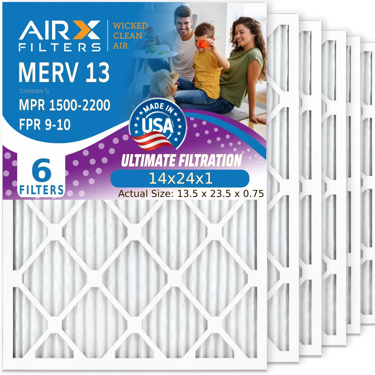 14x24x1 Air Filter  13 Comparable to  1500 - 2200 &  9 Electrostatic Pleated Air Conditioner Filter 6 Pack   Premium  Made 14x24x1 Furnace Filters by     .