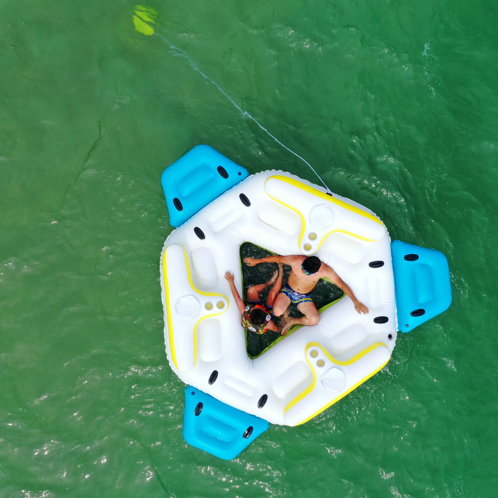 IFI6P Inflatable Floating Island Lounge Raft with Cup Holders and Coolers - 6 Person