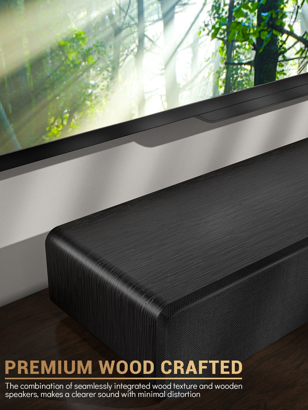 Sound Bar 28Inch Meredo Sound Bar for  Built-in Subwoofer Wooden 150W Includes  Cable Bass/Treble Adjustable 5  Modes  Arc/Optical/Aux/Bluetooth/