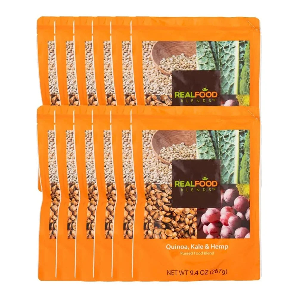 Real Food Blends - Quinoa, Kale & Hemp - Meals for Tube Fed People - 9.4 Oz Pouch (Pack of 12)