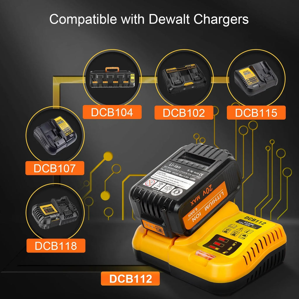 4 Pack DCB200 For DeWalt 20 Volt Max  6.0AH Lithium Ion Premium Battery