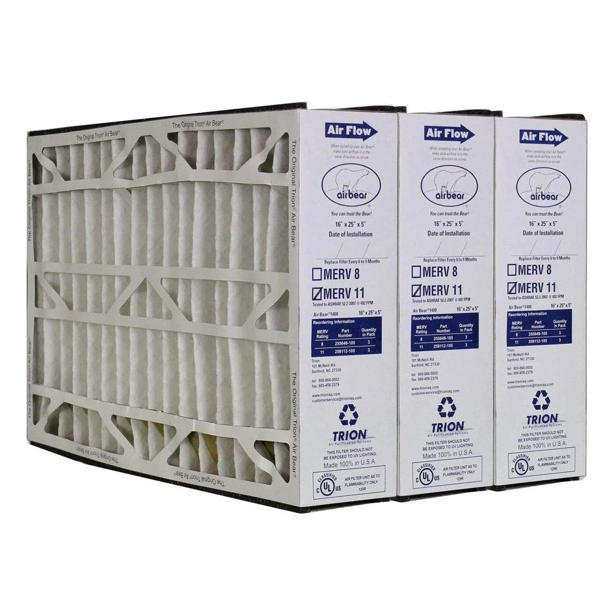 Trion 259112-105 Air Bear 16 x 25 x 5 Inch  11 Air Purifier Filter (3 Pack)