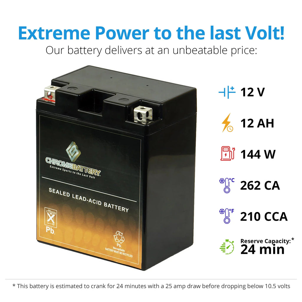 Chrome Battery YTX14AH- (14AH- 12 Volt,12 Ah, 210 ) Atv Battery for Kawasaki 360cc Kvf360 Prairie 2009