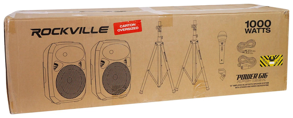 Rockville RPG122K 12" Portable  System 2 Powered Speakers Bluetooth+Mic+Stands