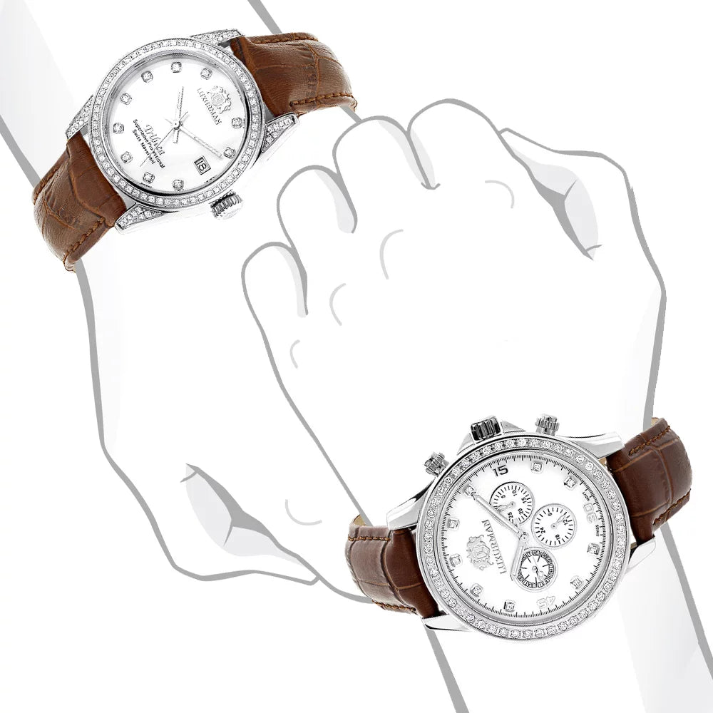 Matching His and Hers Watches White  Gold Plated Diamond Watches