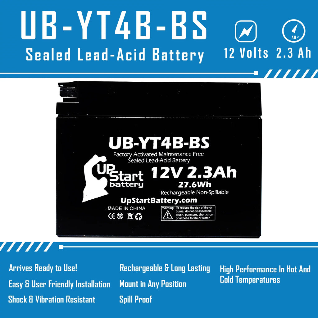 3-Pack UpStart Battery Replacement for 2008 Yamaha SR400 400CC Factory Activated, Maintenance Free, Motorcycle Battery - 12V, 2.3Ah, -YT4B-