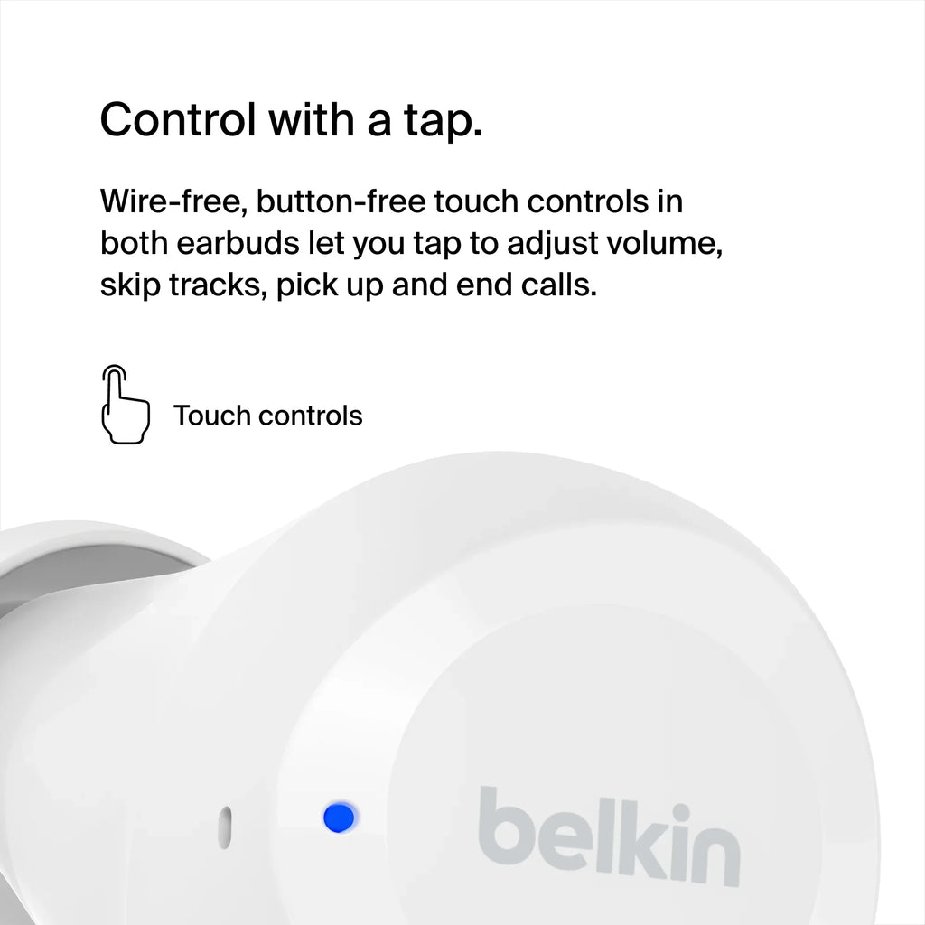 Belkin SoundForm™ Bolt, True Wireless Earbuds, Wireless Charging, IPX5 Sweat and Water Resistant, -C, Up to 28 Hours of Battery Life, iPhone, Galaxy, Pixel and More - White