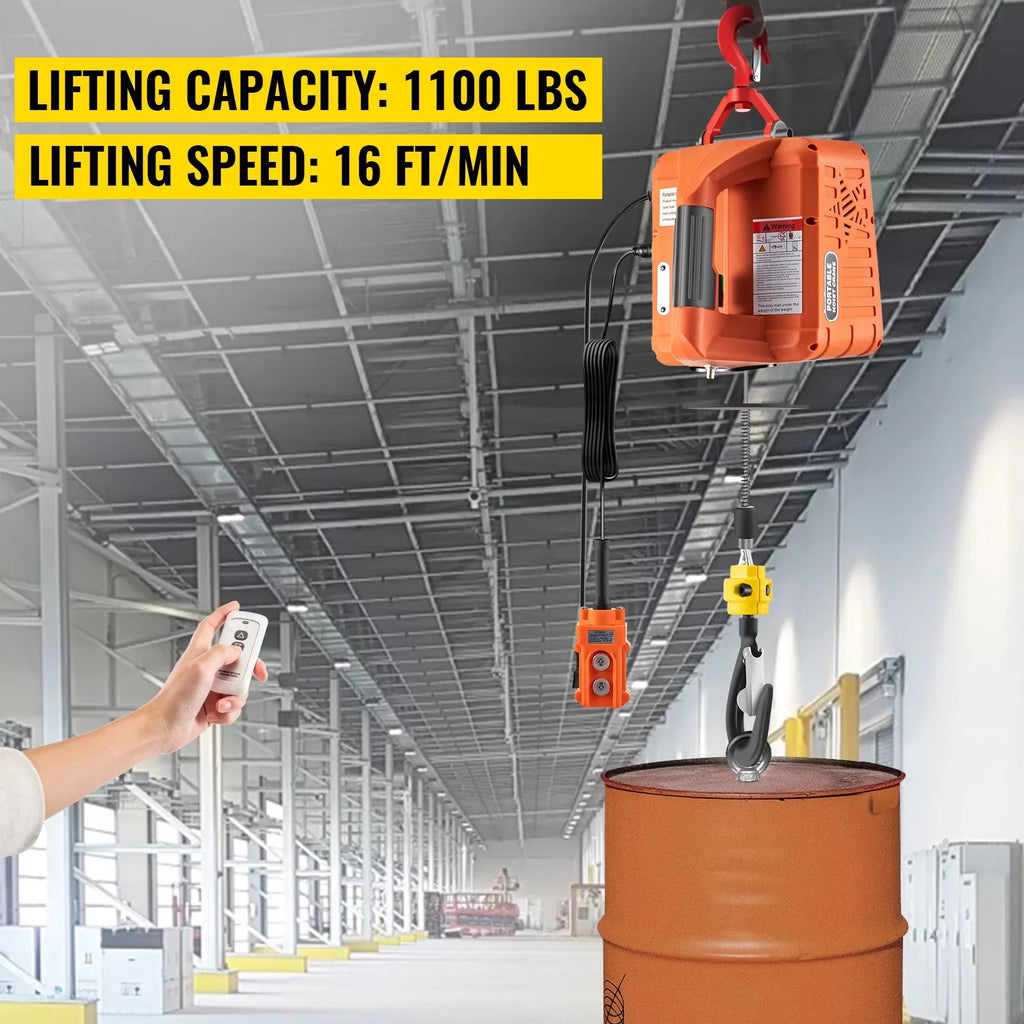 3-in-1 Electric Hoist Winch Portable Crane 1100lbs 25ft w/ Remote Control
