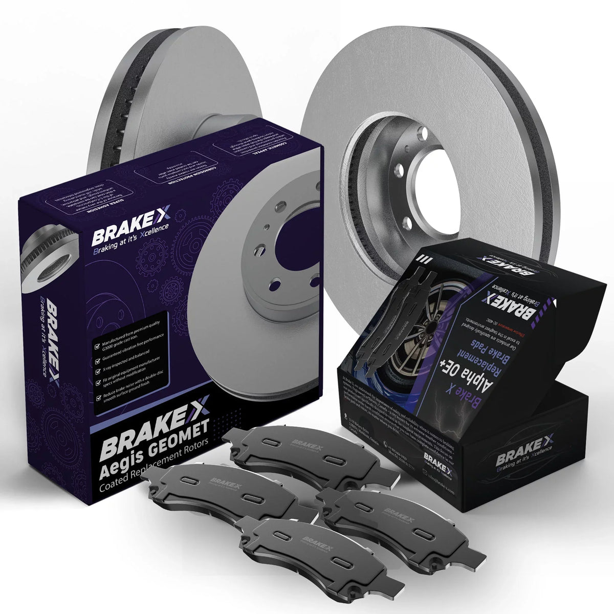 [Front] Brake X  Coated Replacement Disc Rotors and Premium Ceramic Brake Pads Kit | 6 Piece Set | For 1992-1994 Toyota Camry 2.2