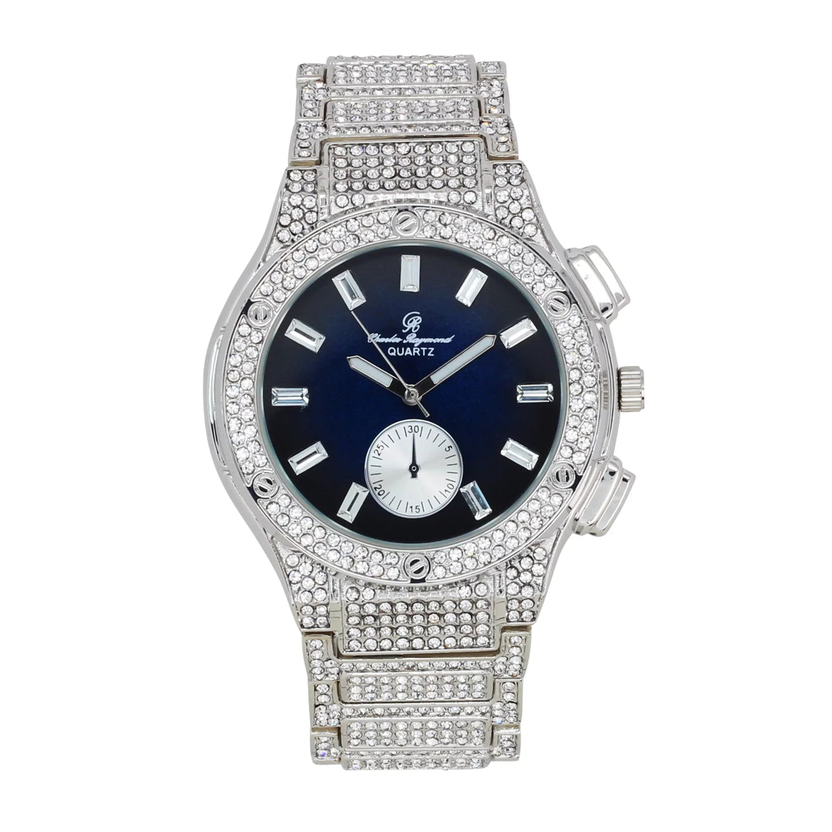 Charles Raymond Big Bling Watch Inspired by Hip Hop - Men's Iced Out Timepiece- Diamond Rhinestones on Blast - ST10311   Blue -C