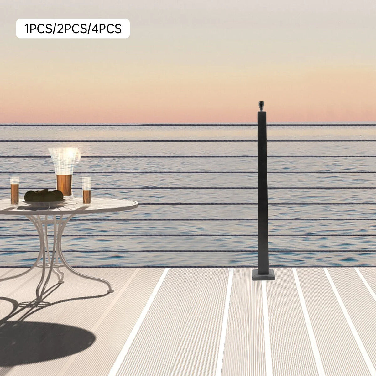 Cable Railing Post 36''x2''x2'' Stainless Steel Square Fence Post Level Two Sides Pre-Drilled for Wood Concrete Level Deck Cable Railing System