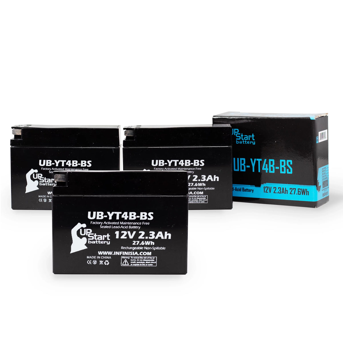 3-Pack UpStart Battery Replacement for 2002 Yamaha SR400 400CC Factory Activated, Maintenance Free, Motorcycle Battery - 12V, 2.3Ah, -YT4B-