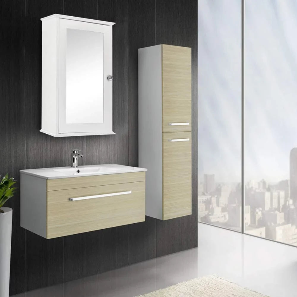 Bathroom Cabinet Wall Mount Mirrored Medicine Cabinet Storage Organizer with Single Door and 2 Adjustable Shelves White