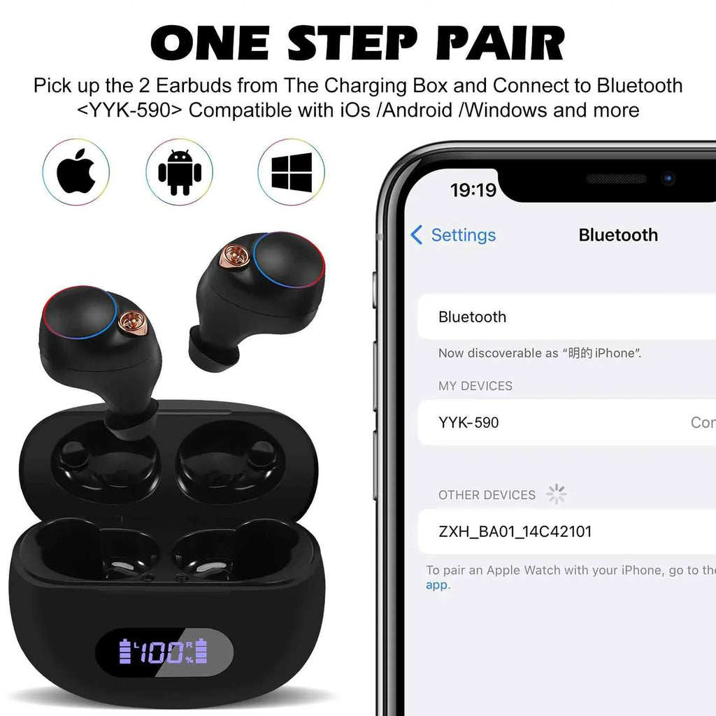 UrbanX True Wireless Bluetooth Earbuds + Charging Case, Black, Dual Connect, IPX5 Water Resistance, Bluetooth 5.2 Connection, Balanced, Bass Boost Compatible with Lenovo Tab M10 Gen 3