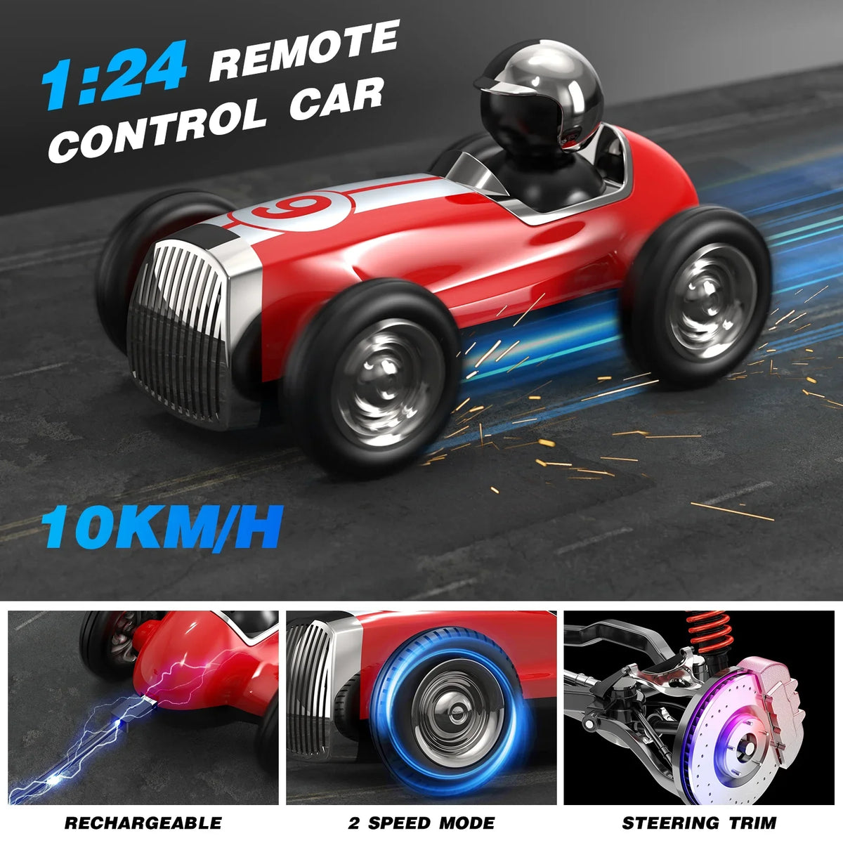 Remote Control Car with 2.4GHz Wireless Bluetooth Speaker 2 Speed Mode Fast  Car for Kids  Trucks Music  Stunt Car Toys for Boys Girls Gifts, Red