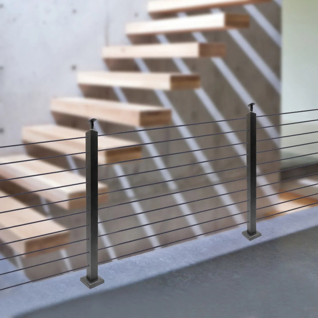 Cable Railing Post 36''x2''x2'' Stainless Steel Square Fence Post Level Two Sides Pre-Drilled for Wood Concrete Level Deck Cable Railing System