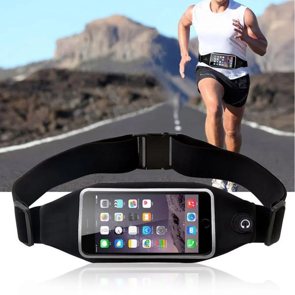 Black Sport Workout Belt Waist Bag Case w Headset  3.5mm Handsfree Earphones A6Z for  ZenFone Max Plus M1,  Phone,  5z 4 Pro 3 Max 2E 2 - Blackberry Z30, Priv, DTek50, Leap, Motion
