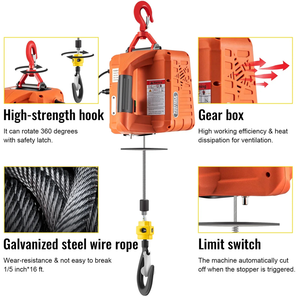 3-in-1 Electric Hoist Winch Portable Crane 1100lbs 25ft w/ Remote Control