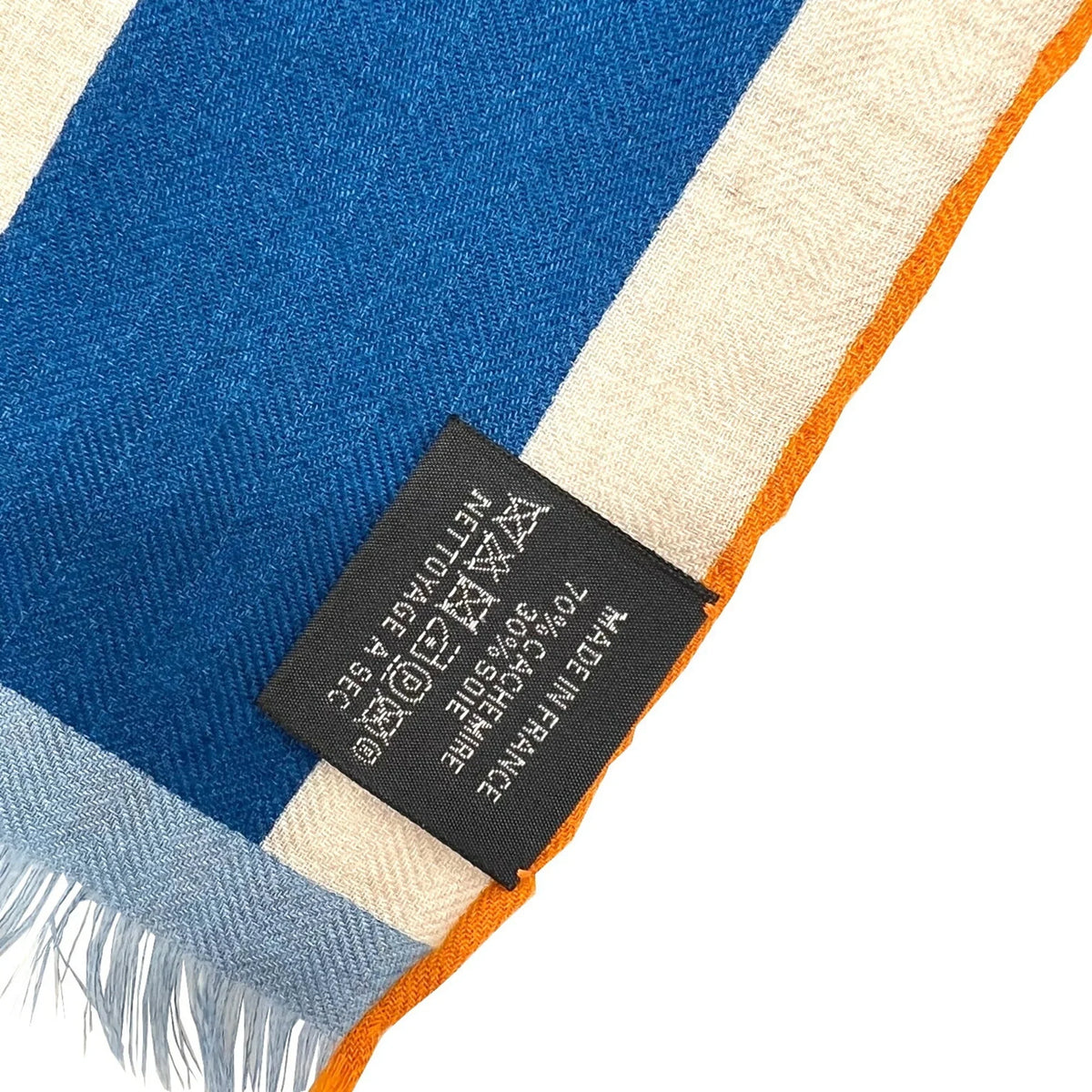 Pre-Owned  Hermes Rectangle Stole 2022 Spring/Summer Collection Natural Jaune Marine Silk Cashmere Scarf 22SS Women's Men's (Like New)