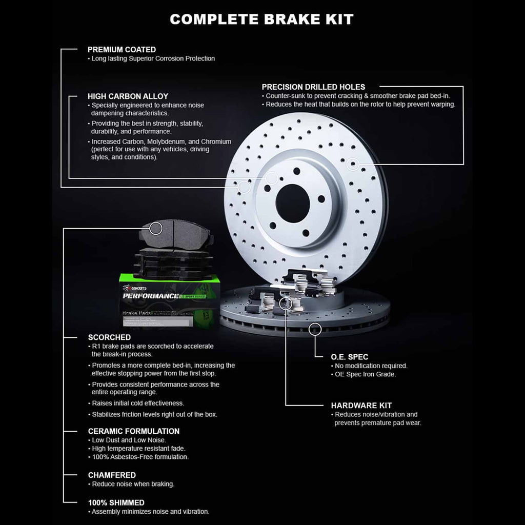 R1 Concepts Rear Brakes and Rotors Kit |Rear Brake Pads| Brake Rotors and Pads| Performance Sport Brake Pads and Rotors| Hardware Kit|fits 2008-2017 Audi A4, A4 allroad, A4 Quattro, A5, A5 Quattro, Q5